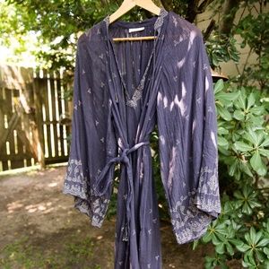 DOEN Blue Floral Print Gauze L/S Kaftan